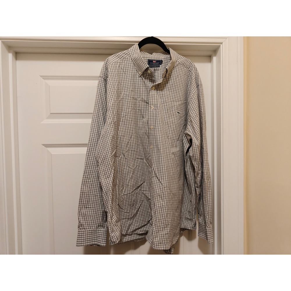 Vineyard Vines Mens XXL‎ Slim Fit Tucker Shirt Grey Gingham Cotton 1W1616